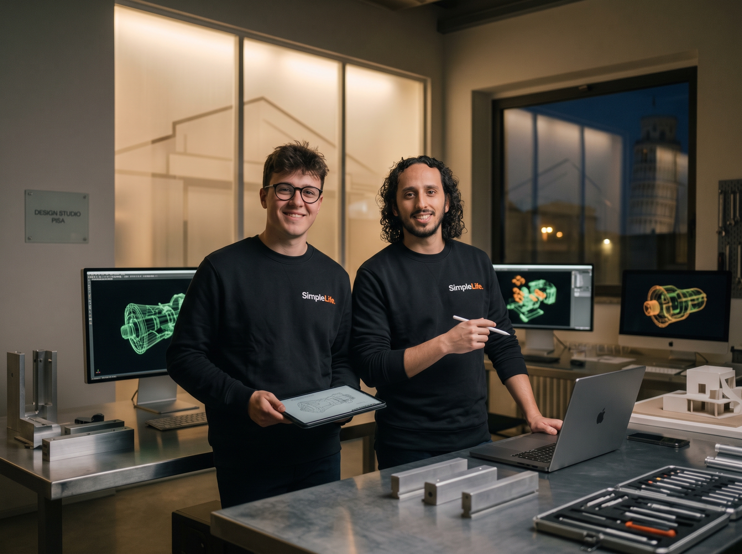 Ledio Mullaj and Lorenzo Pollastrini in their engineering studio in Pisa